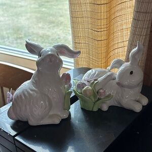 2 ceramic Easter bunny figurines